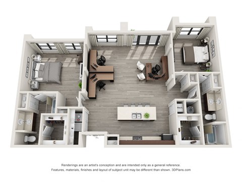 Floor plan for 2 beds, 2 baths, 1172 sqft